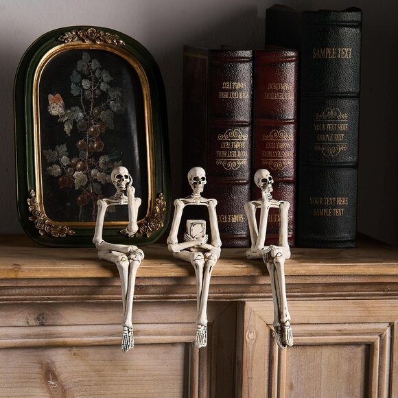7.2" H Resin Skull Reading Thinker Figurines Statues for Table Bookshelf - Picture 2 of 7